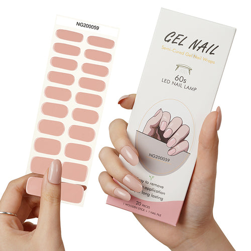 Huizi 2026 Gel Nail Stickers Solid Nude Pink Color Semi Cured Nail Polish Wraps Nail Art Strips