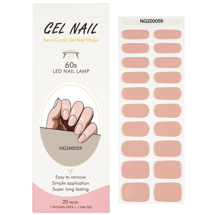 Huizi 2026 Gel Nail Stickers Solid Nude Pink Color Semi Cured Nail Polish Wraps Nail Art Strips