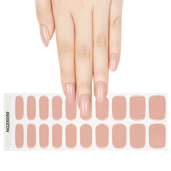 Huizi 2026 Gel Nail Stickers Solid Nude Pink Color Semi Cured Nail Polish Wraps Nail Art Strips